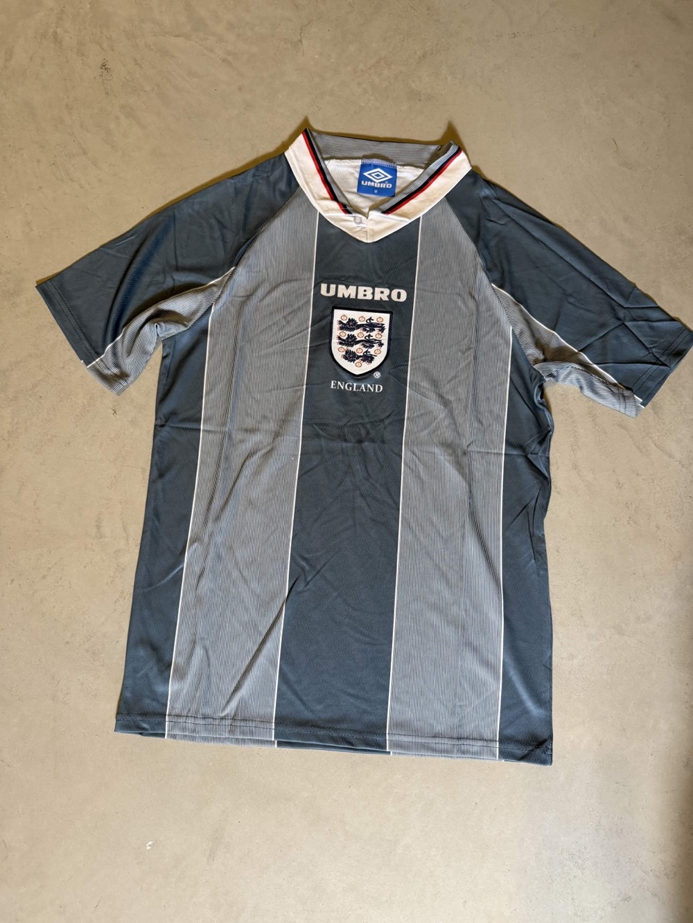 Umbro Men's England Navy and Gray Striped Football Jersey